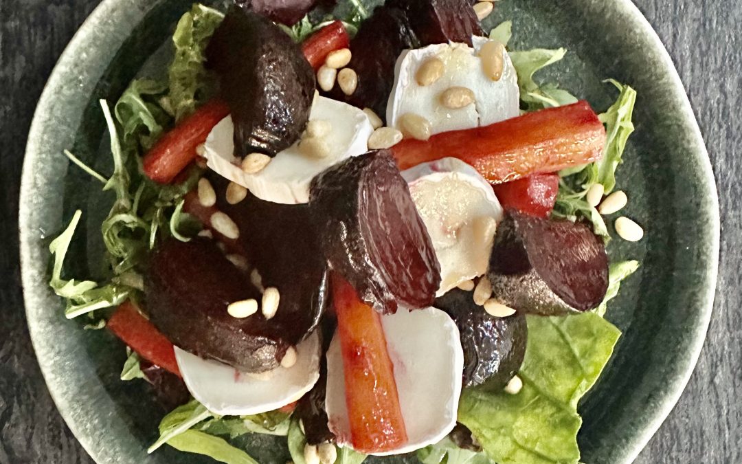 Roasted Root Veg, Goats Cheese & Pine Nut Salad