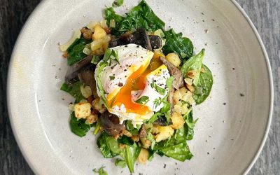Potato Hash, Creamy Mushrooms & Poached Egg