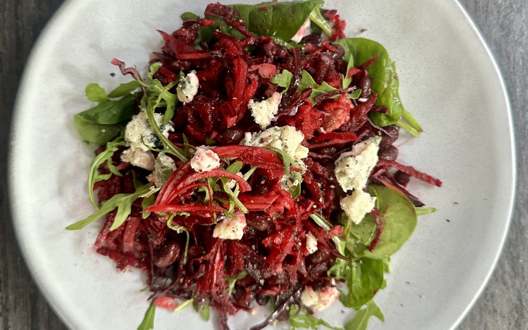 Red Plants, Black Bean & Crumbly Cheese Salad